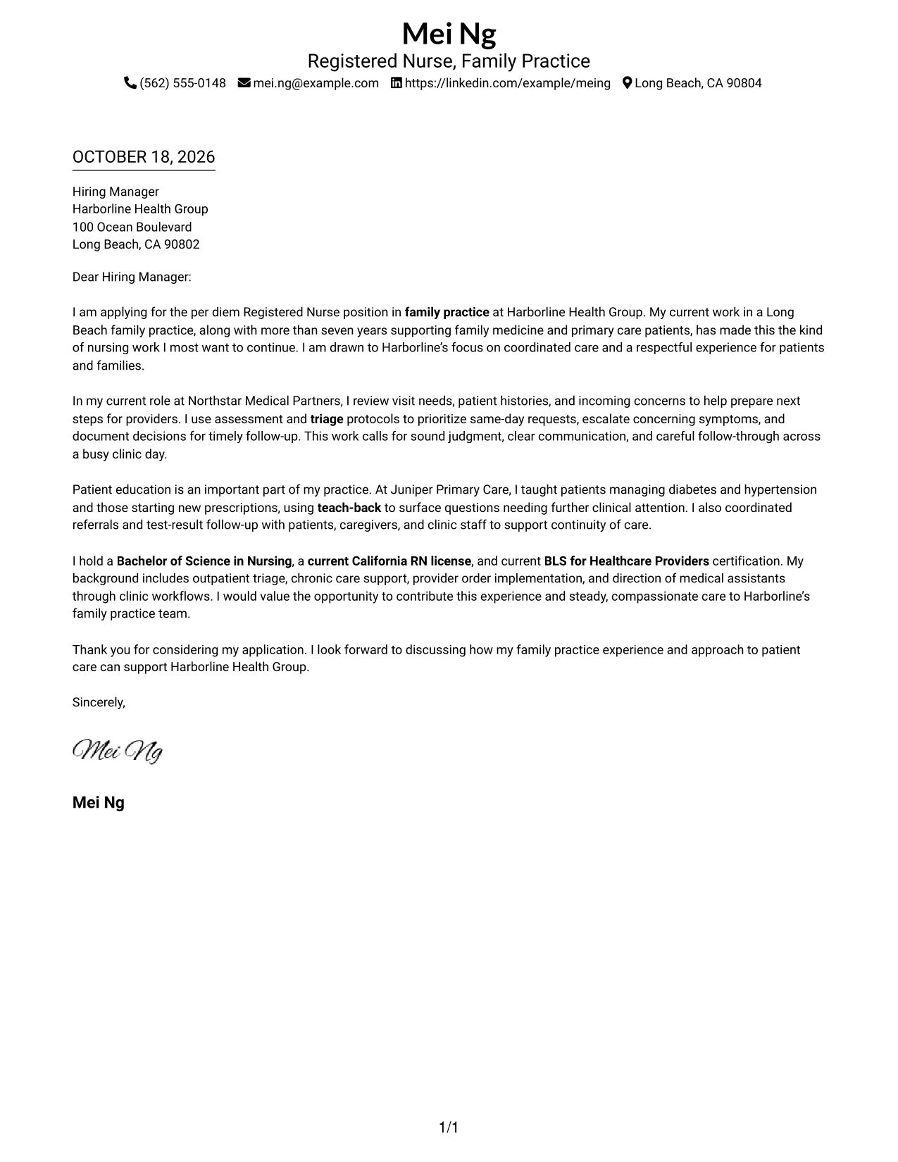 Cover letter example — page 1