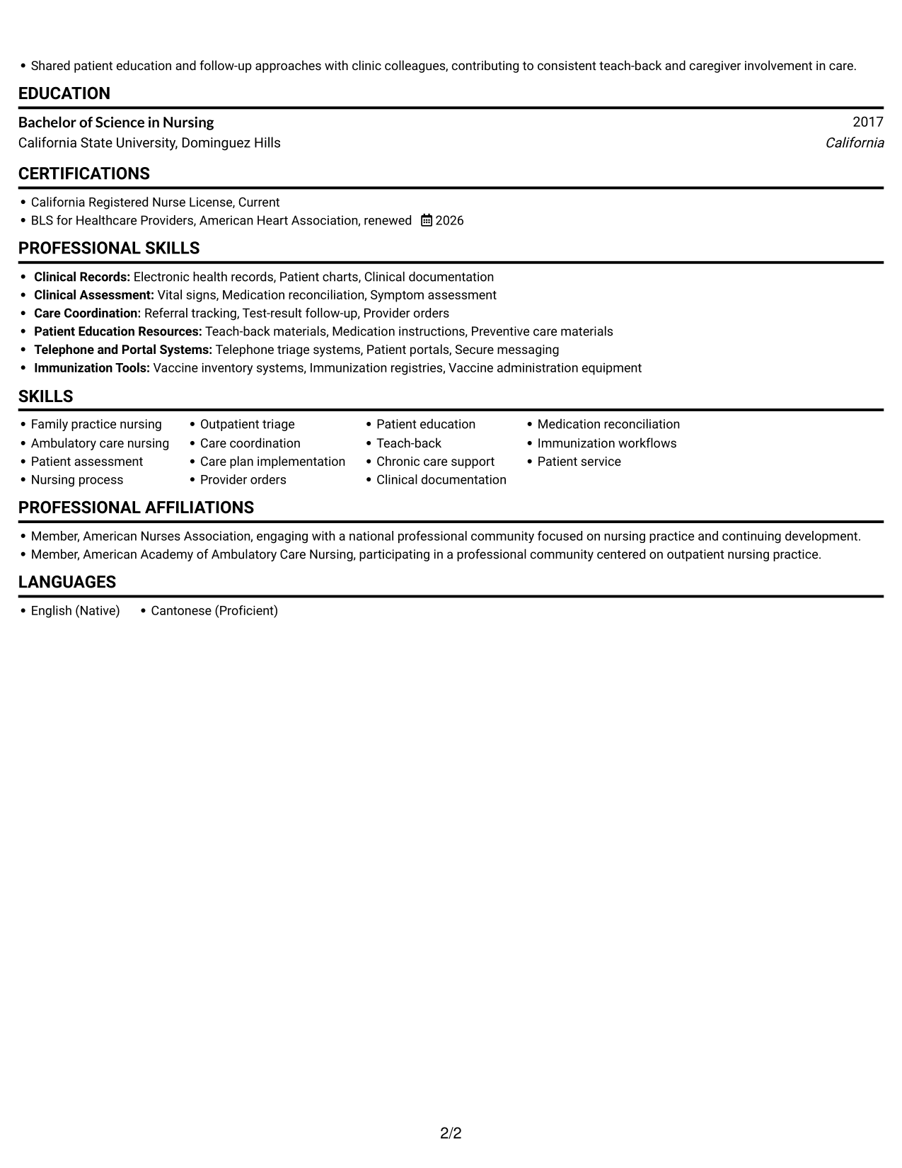 Resume example — page 2
