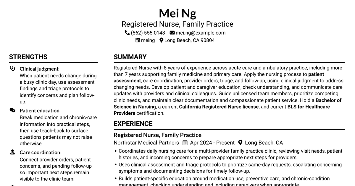 7 Registered Nurse - Family Practice Resume Templates with Example