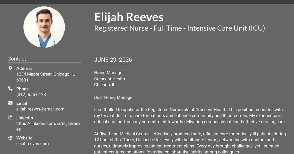 30+ Registered Nurse - Full Time - Intensive Care Unit (ICU) Cover Letter Templates with Example 2026
