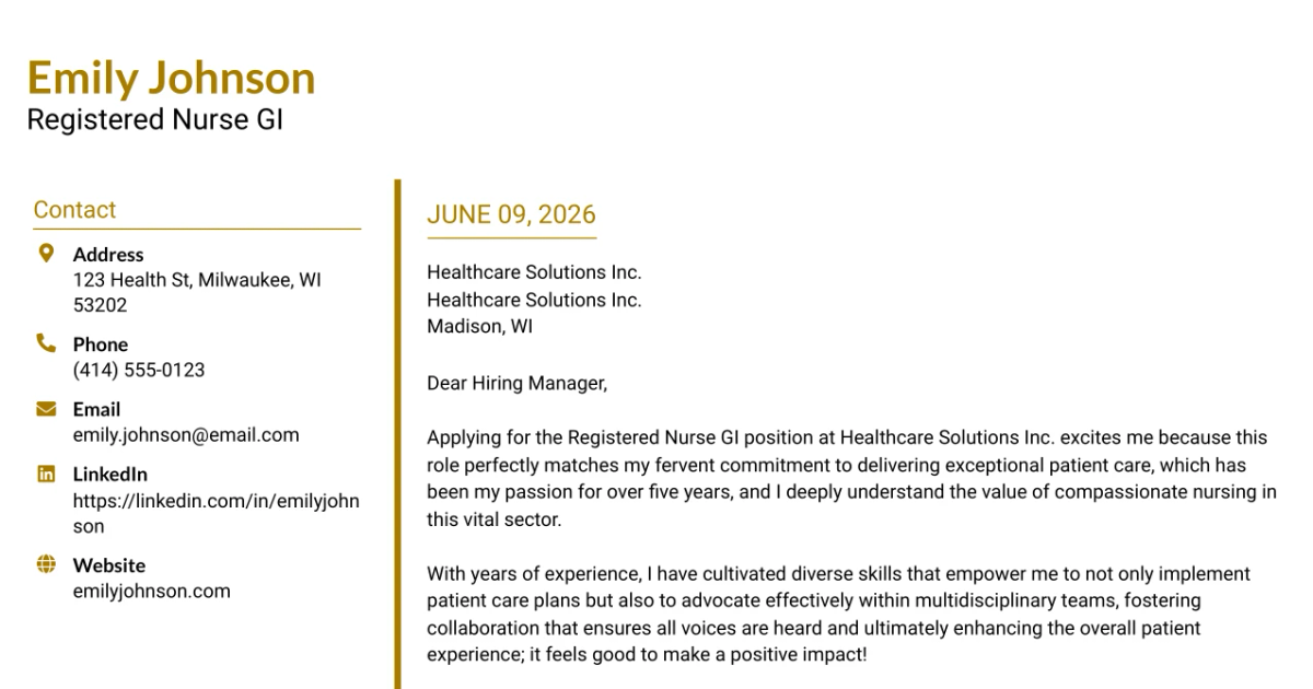 30+ Registered Nurse GI Cover Letter Templates with Example 2026