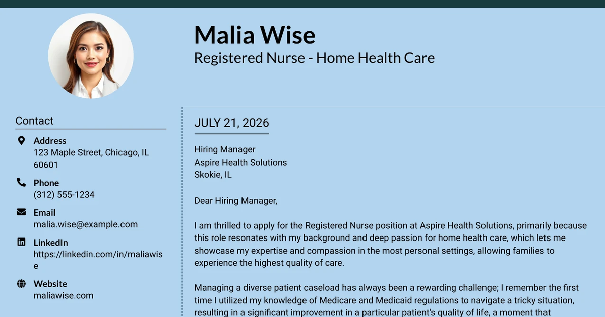 30+ Registered Nurse - Home Health Care Cover Letter Templates with Example 2026