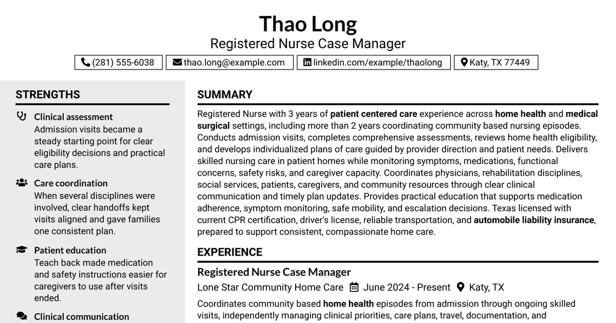 7 Registered Nurse - Home Health Case Management Resume Templates with Example