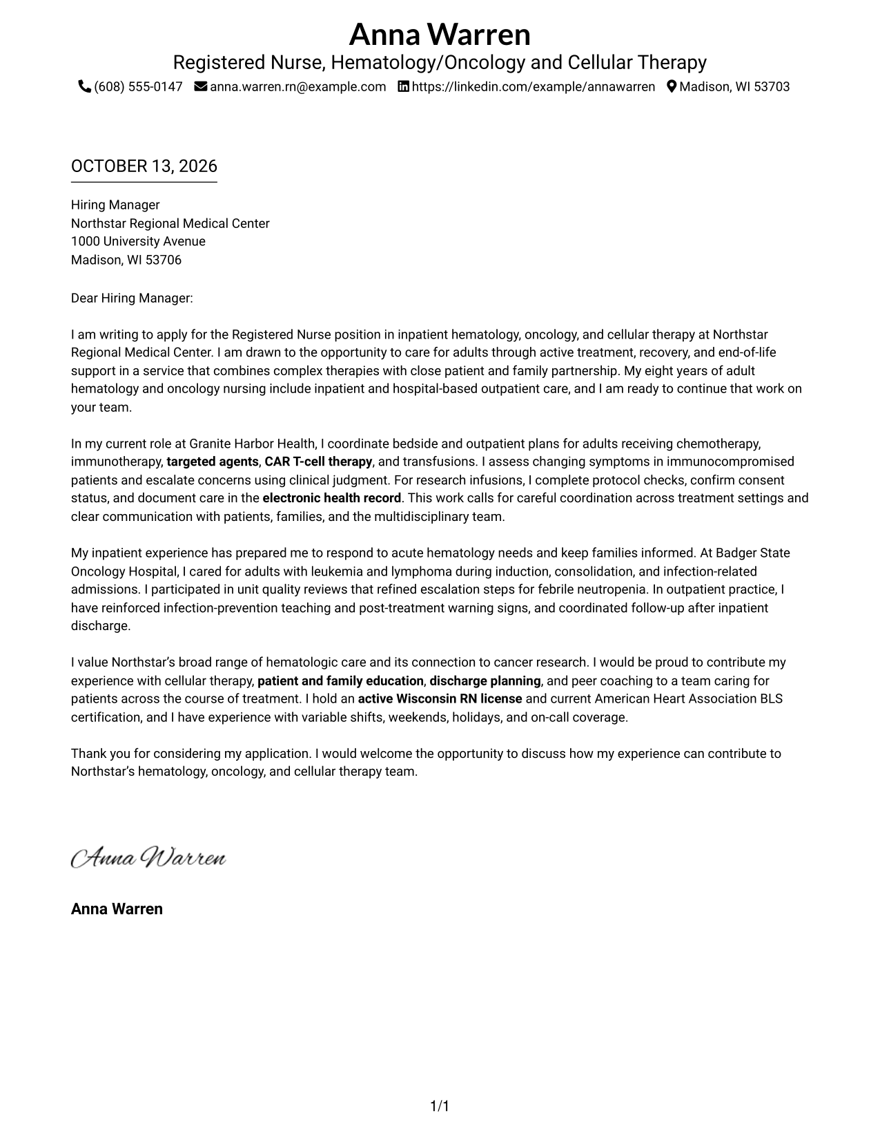 Cover Letter Example Page 1