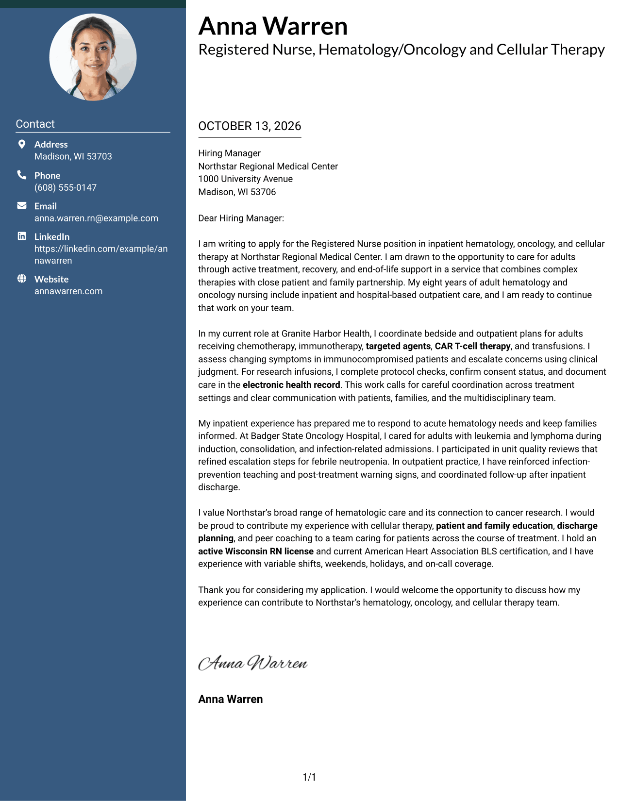 Cover Letter Example Page 1