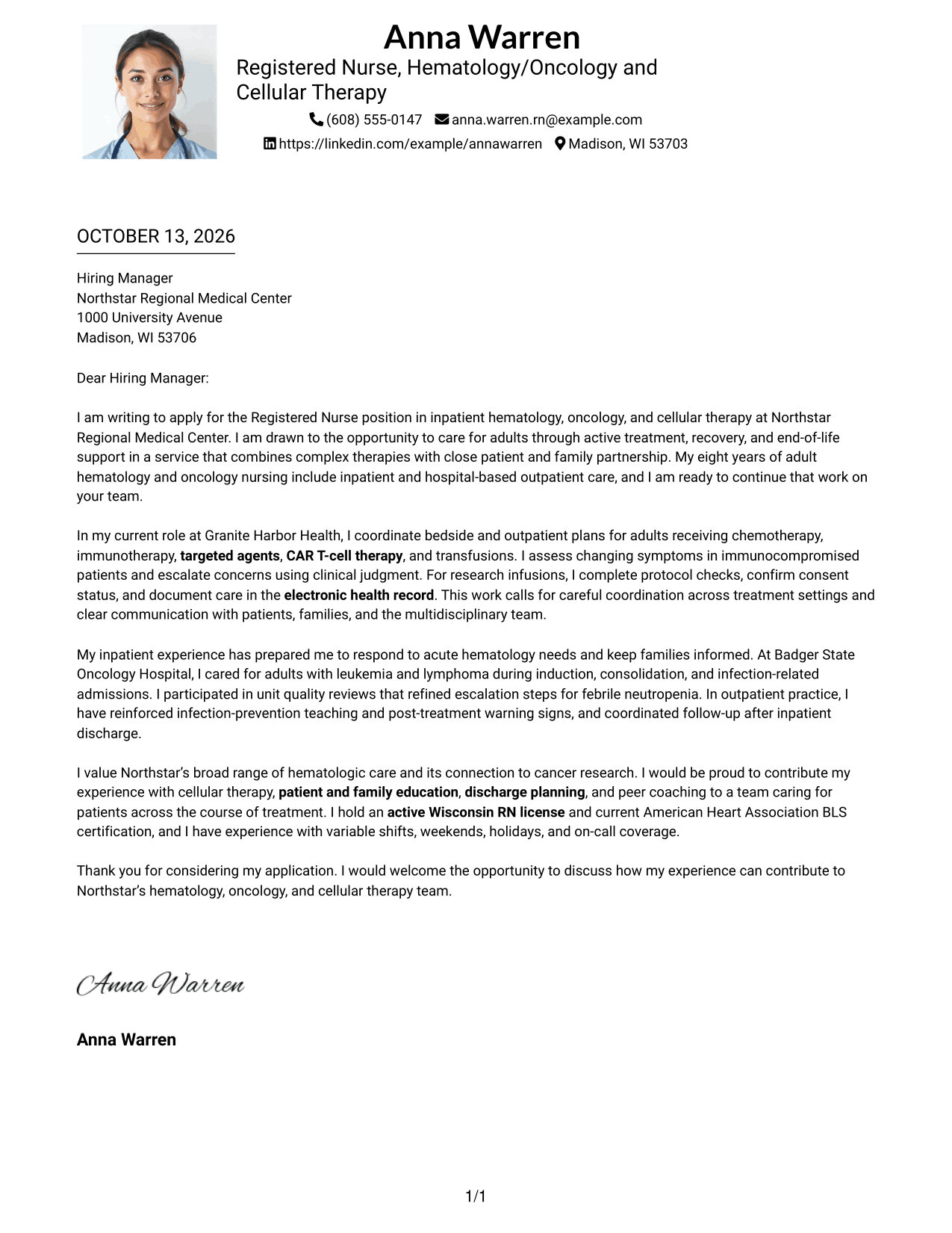 Cover Letter Example Page 1