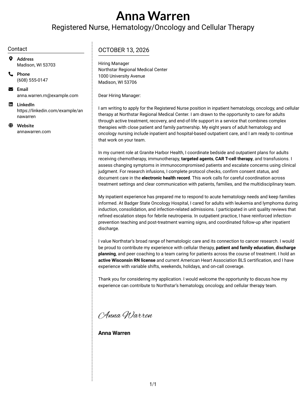 Cover Letter Example Page 1