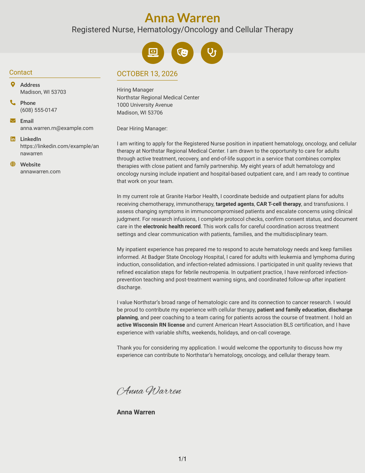 Cover Letter Example Page 1