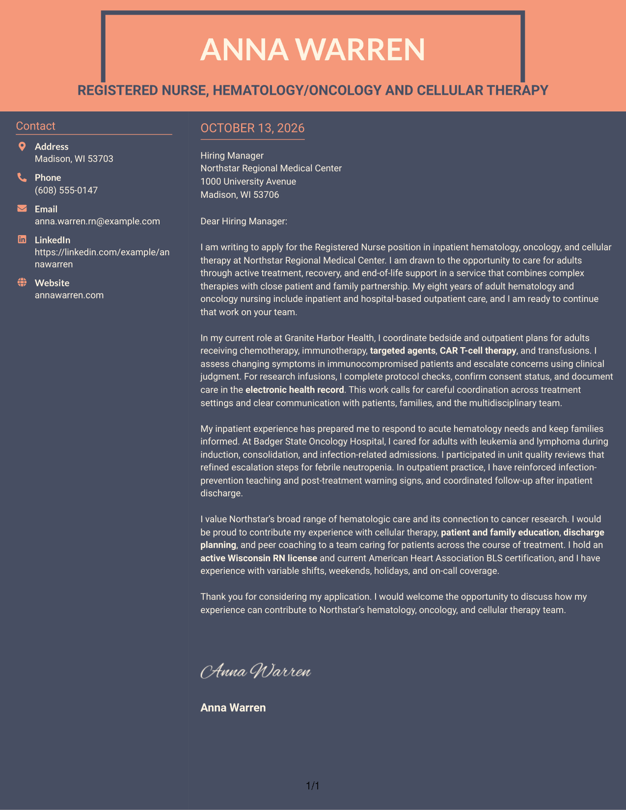 Cover Letter Example Page 1