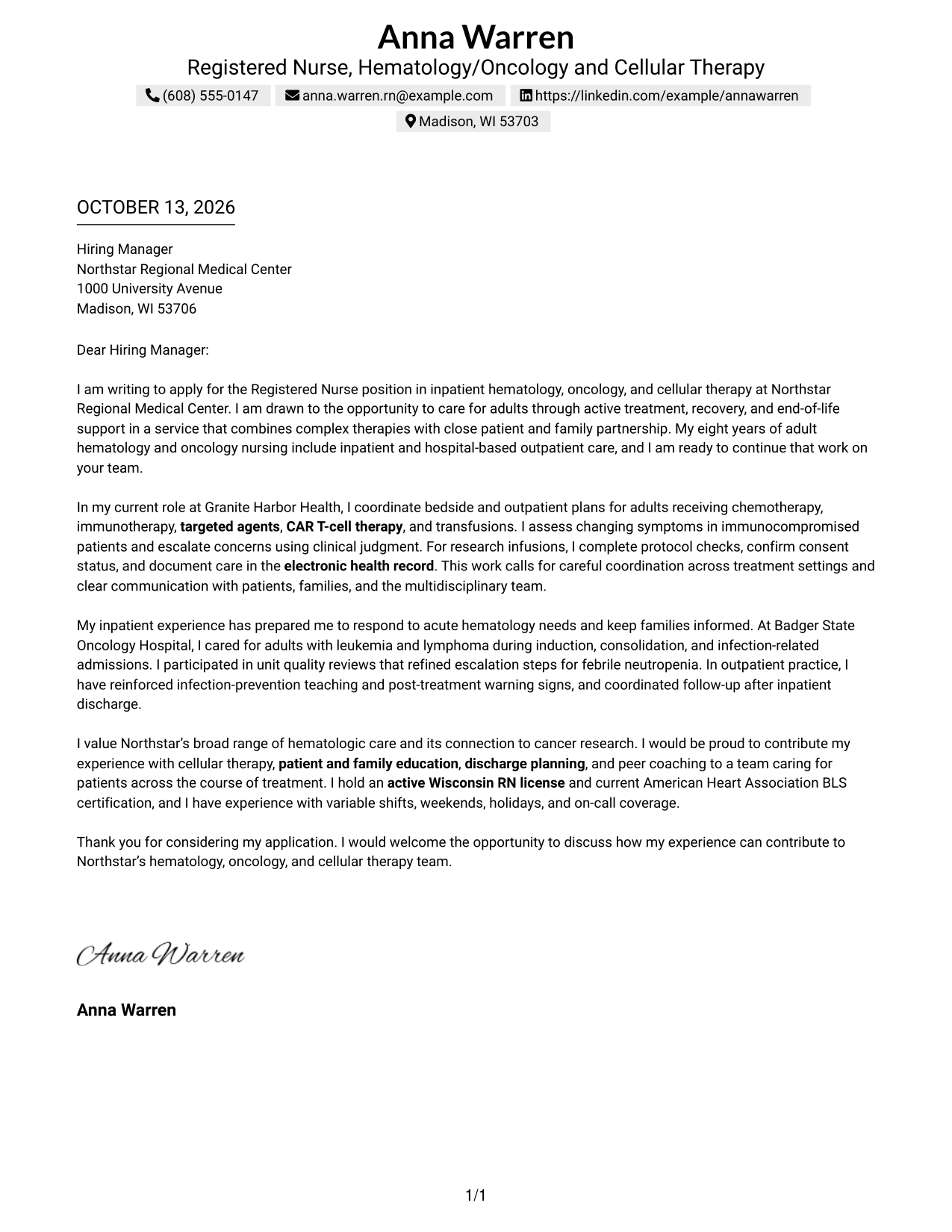 Text/Fang Style Cover Letter Preview