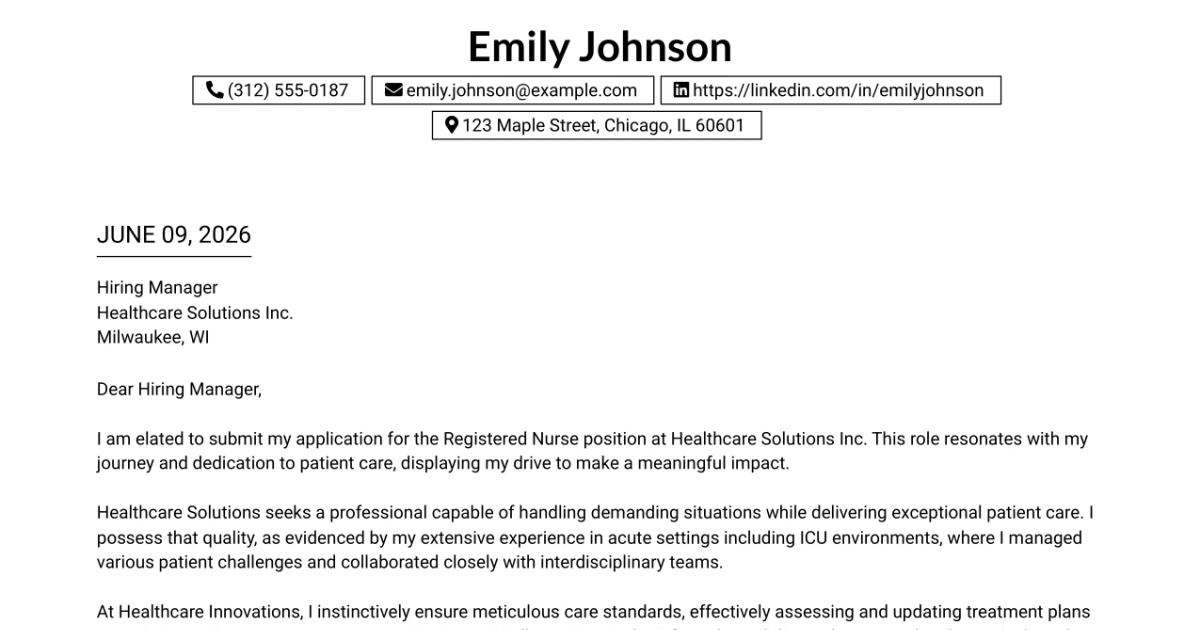 30+ Registered Nurse - Intensive Care Unit Cover Letter Templates with Example 2026