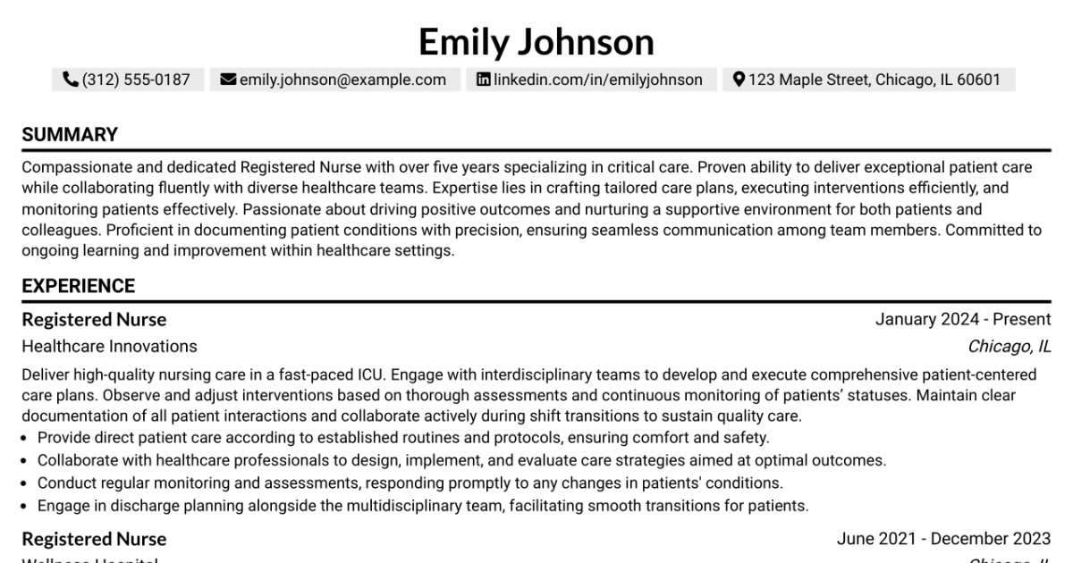 33 Registered Nurse - Intensive Care Unit Resume Templates with Example 2026 (ATS-Optimized)