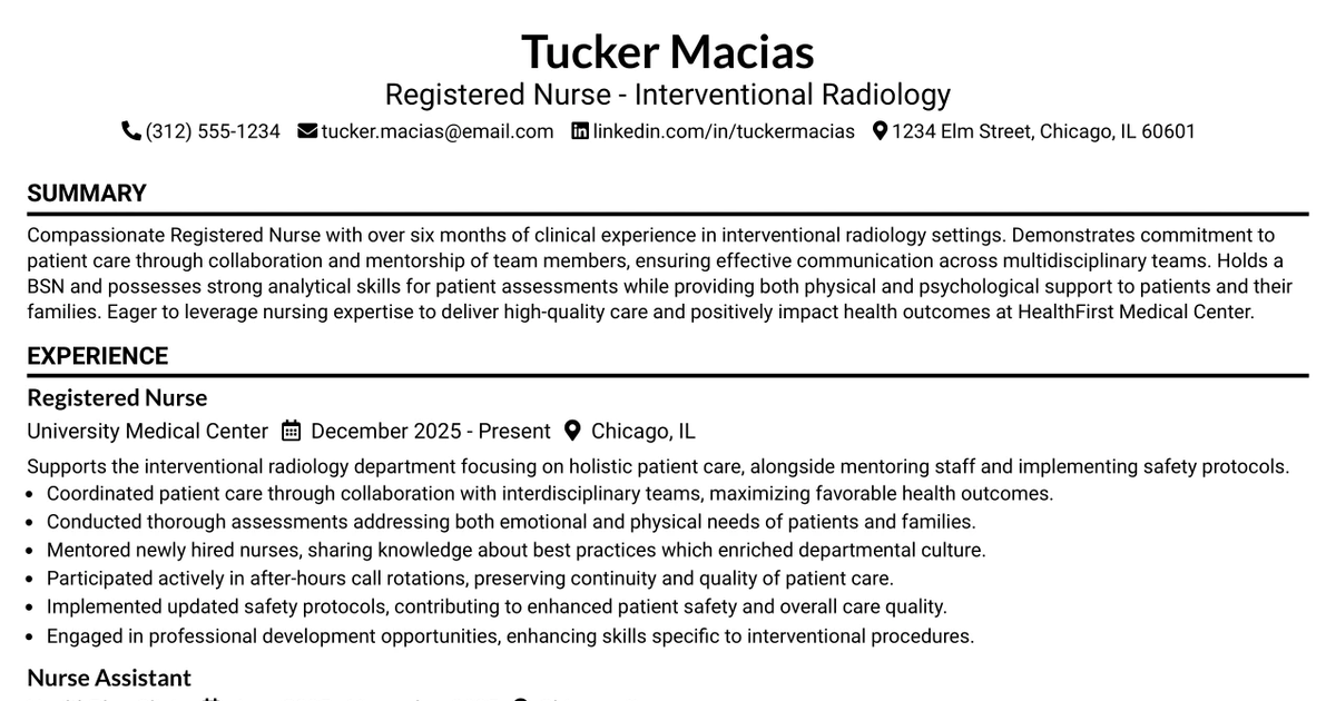 33 Registered Nurse - Interventional Radiology Resume Templates with Example 2026 (ATS-Optimized)