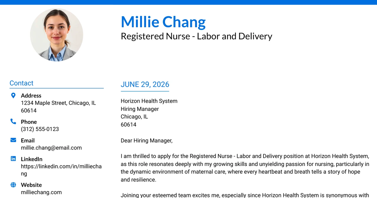 30+ Registered Nurse - Labor and Delivery Cover Letter Templates with Example 2026
