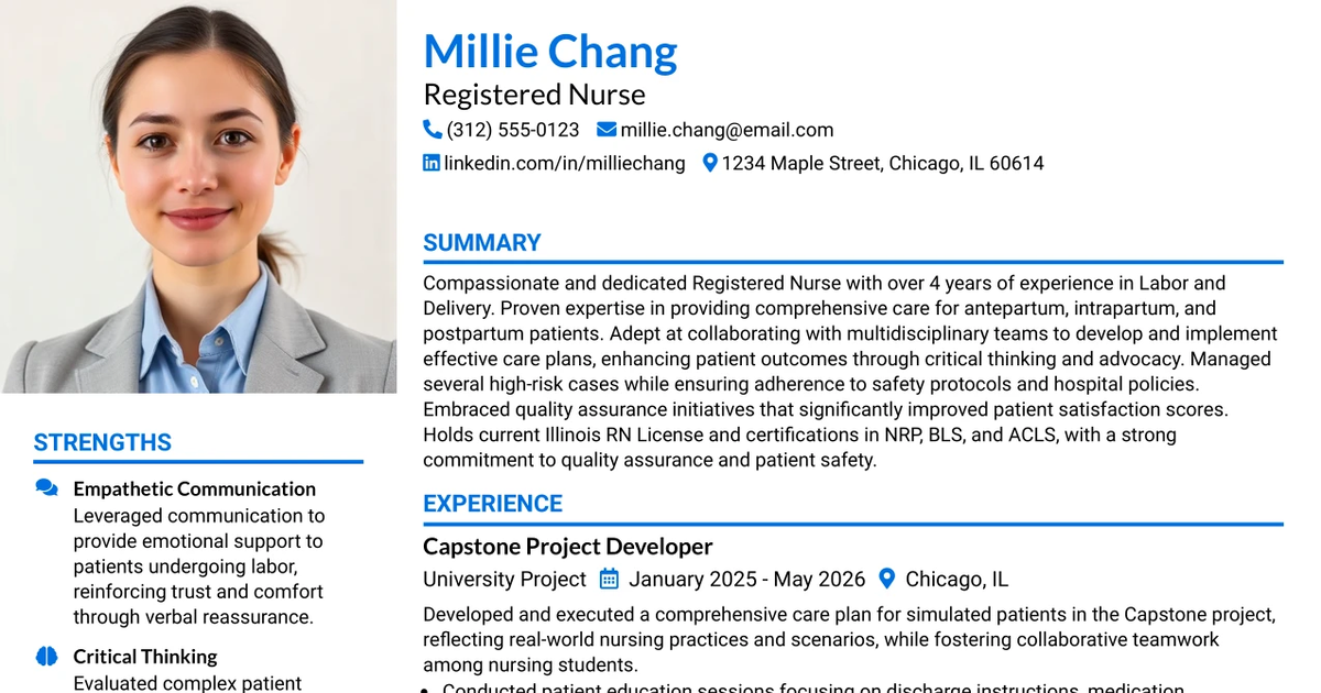 33 Registered Nurse - Labor and Delivery Resume Templates with Example 2026 (ATS-Optimized)