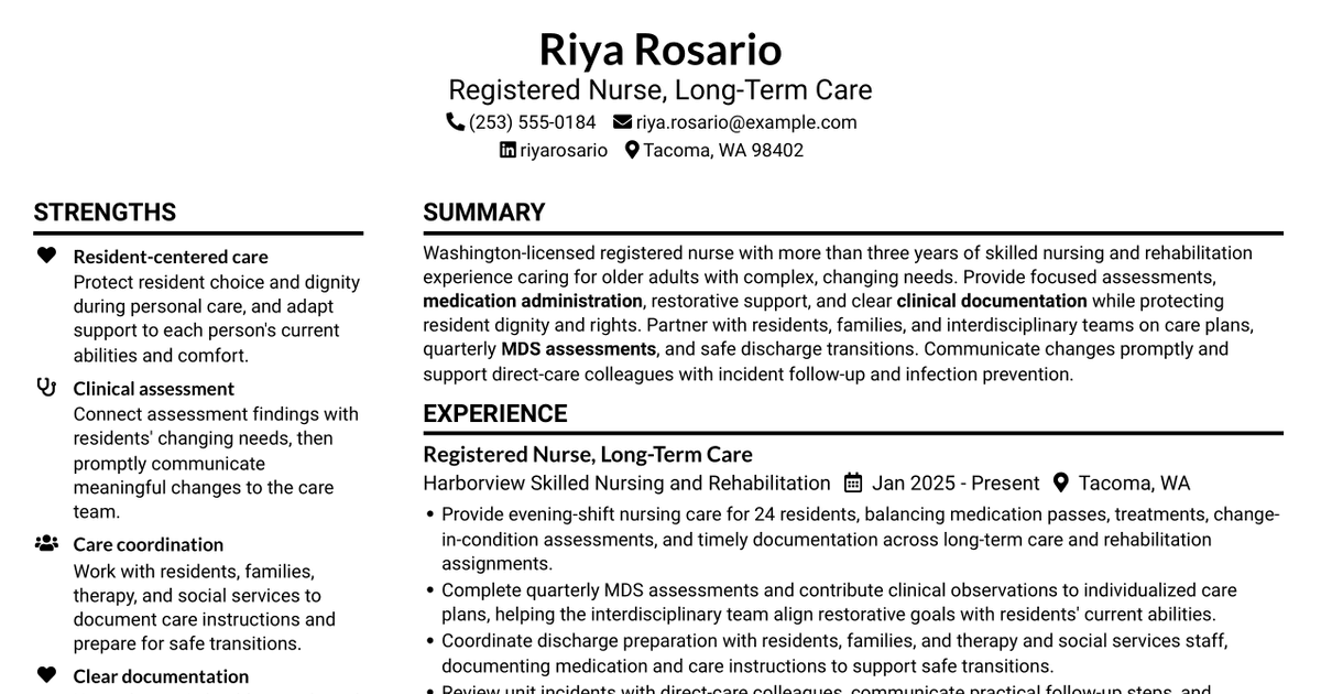 7 Registered Nurse - Long-Term Care Resume Templates with Example