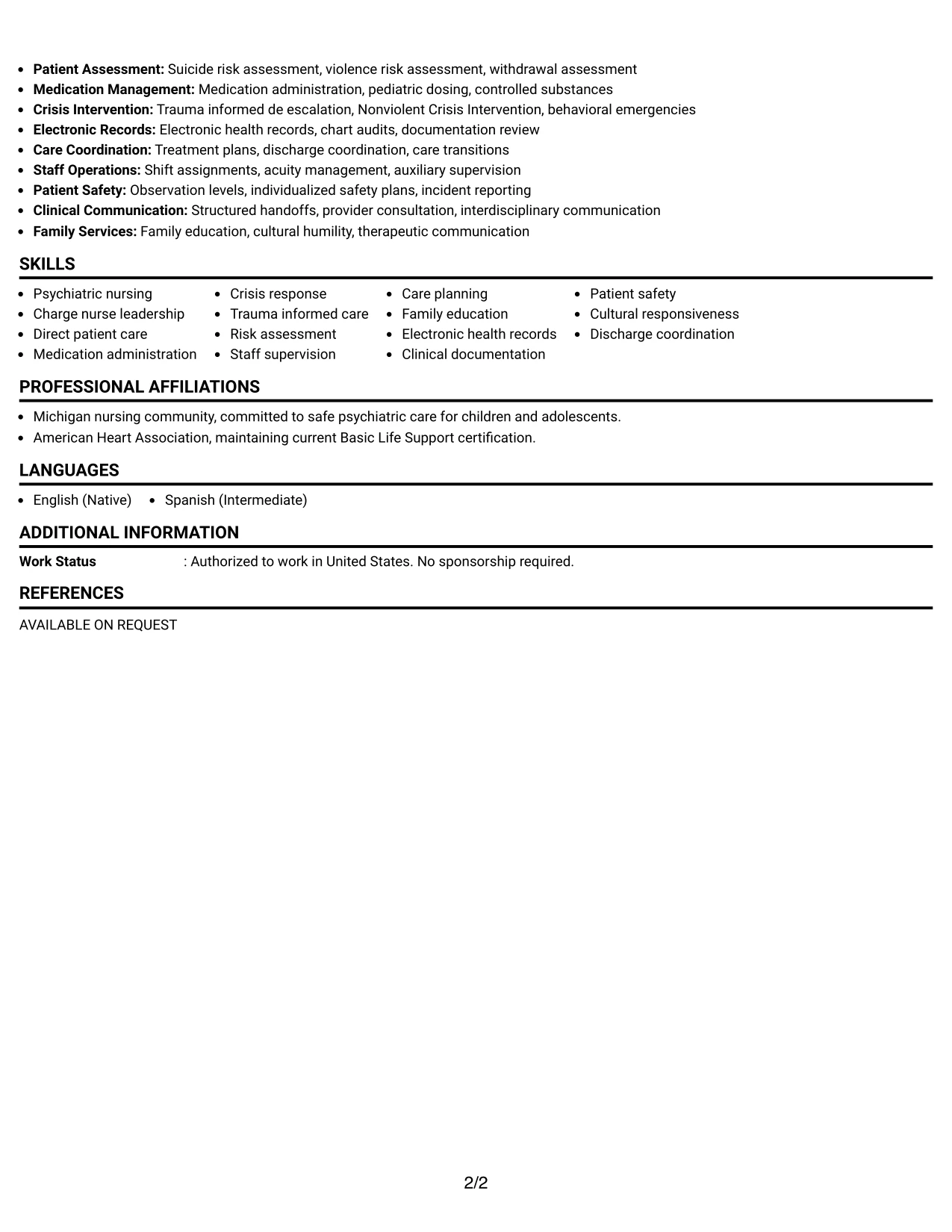 Resume Example Page 2