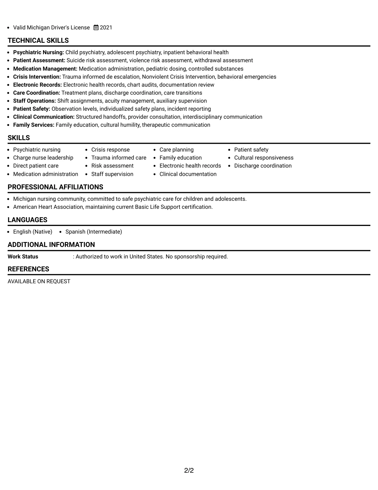 Resume Example Page 2