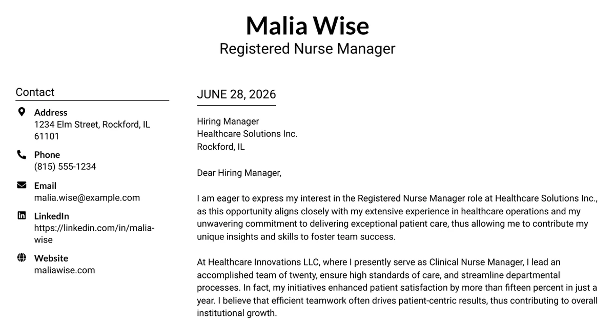30+ Registered Nurse Manager Cover Letter Templates with Example 2026