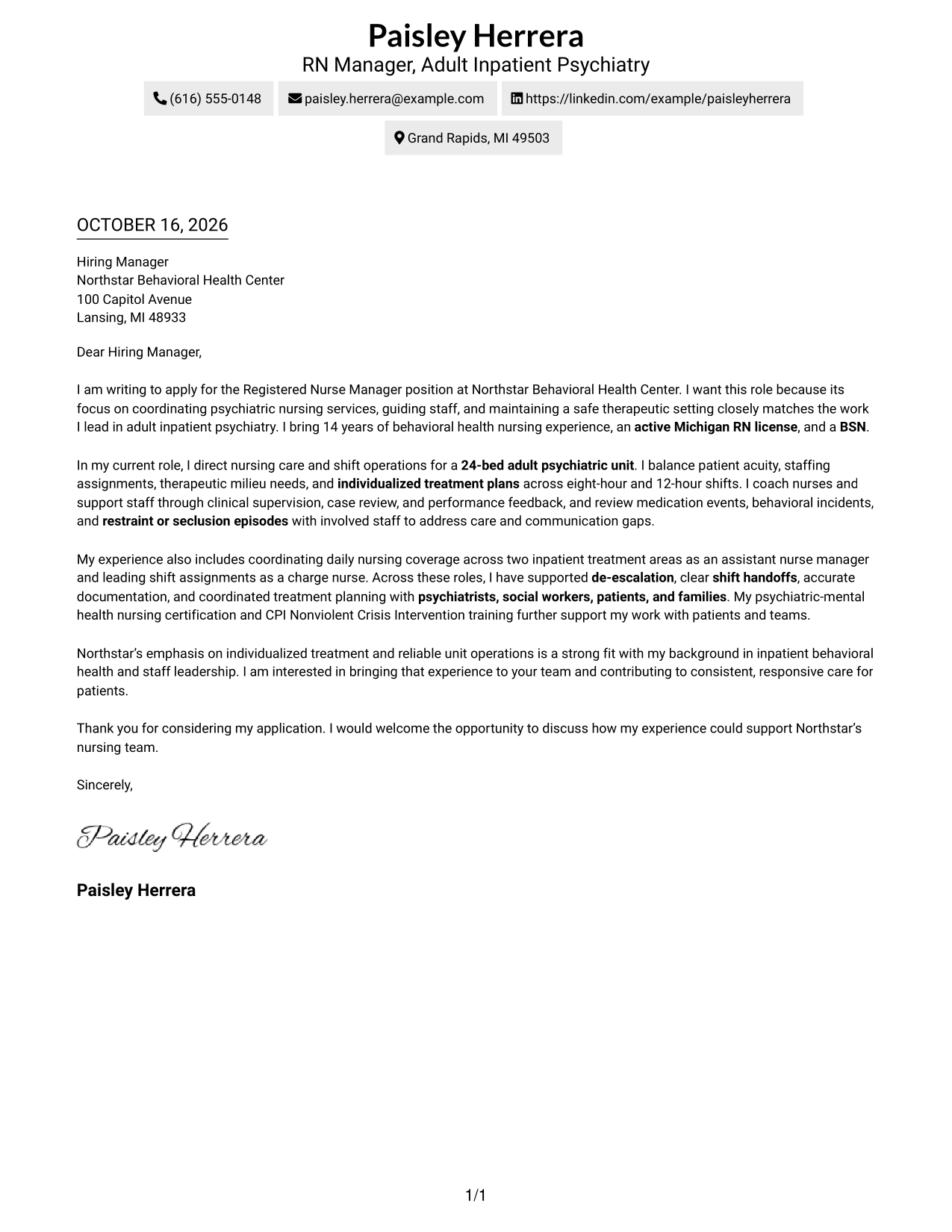 Cover letter example — page 1