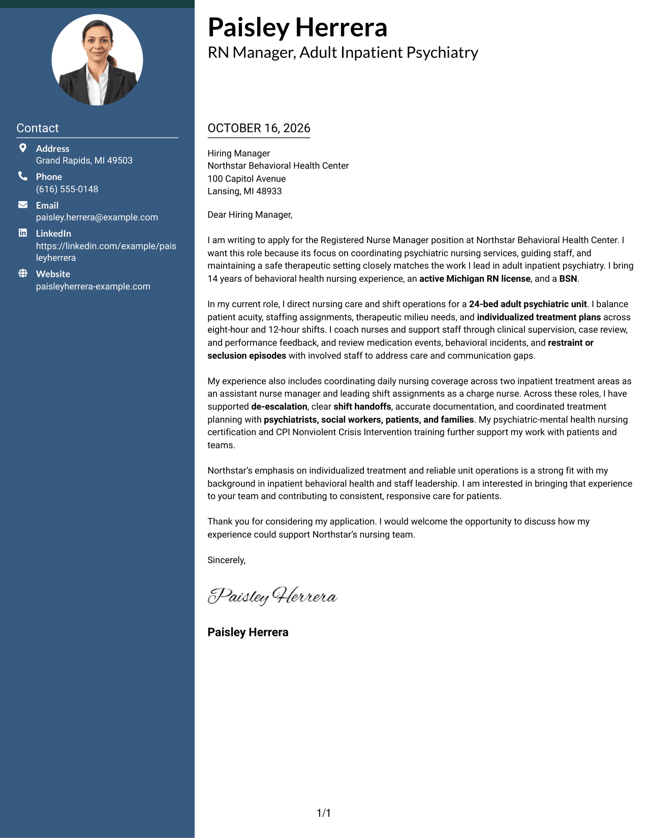 Cover letter example — page 1