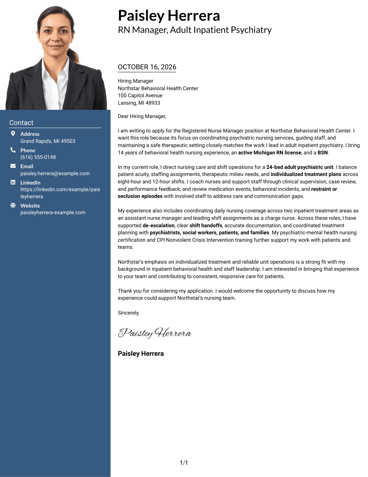 Cover letter example — page 1