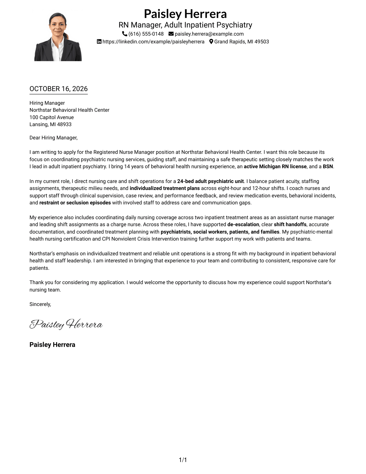 Cover letter example — page 1