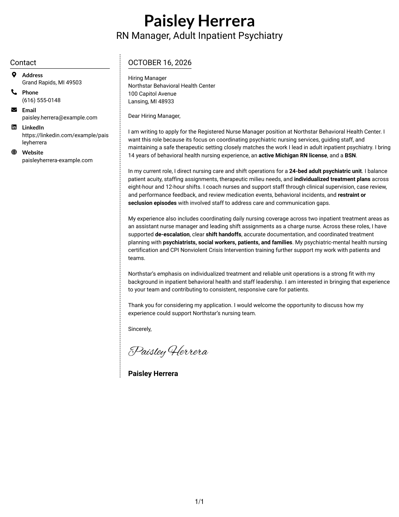 Cover letter example — page 1