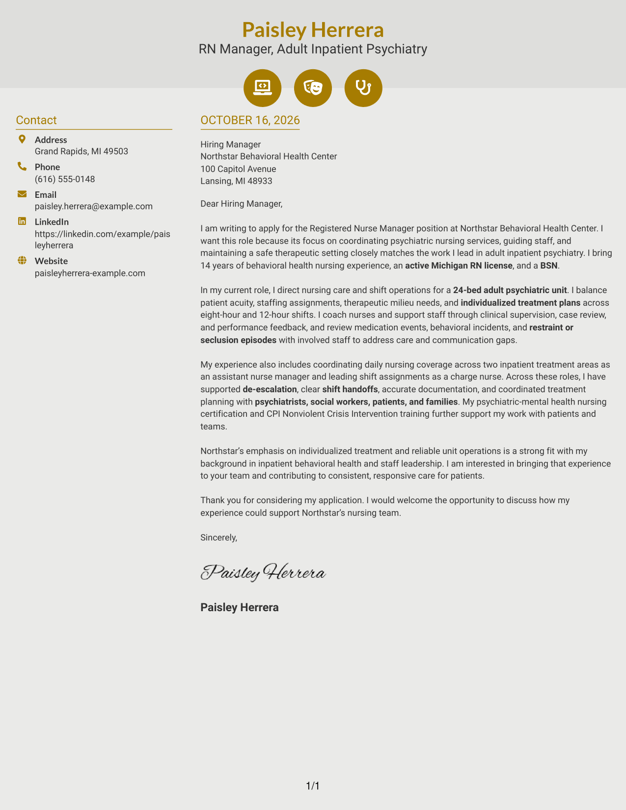 Cover letter example — page 1