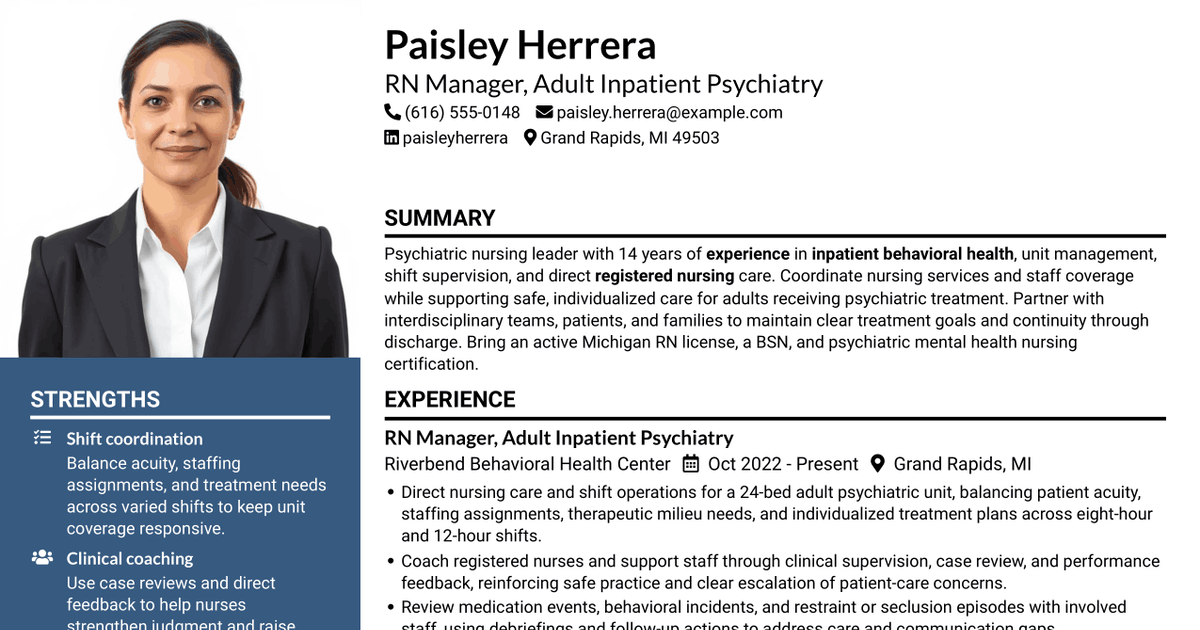 7 Registered Nurse Manager - Psychiatric Nursing Resume Templates with Example