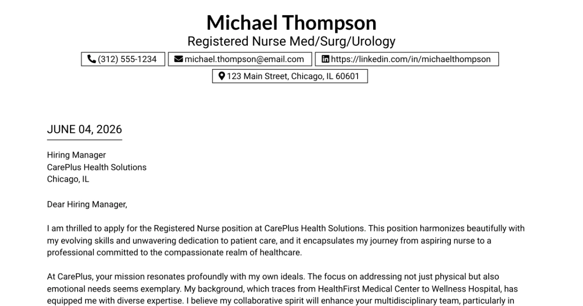 30+ Registered Nurse Med/Surg/Urology Cover Letter Templates with Example 2026