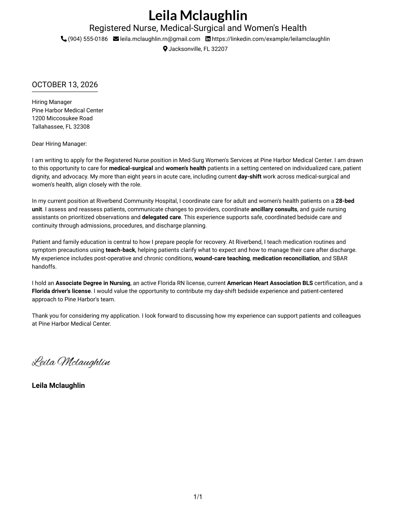 Cover Letter Example Page 1