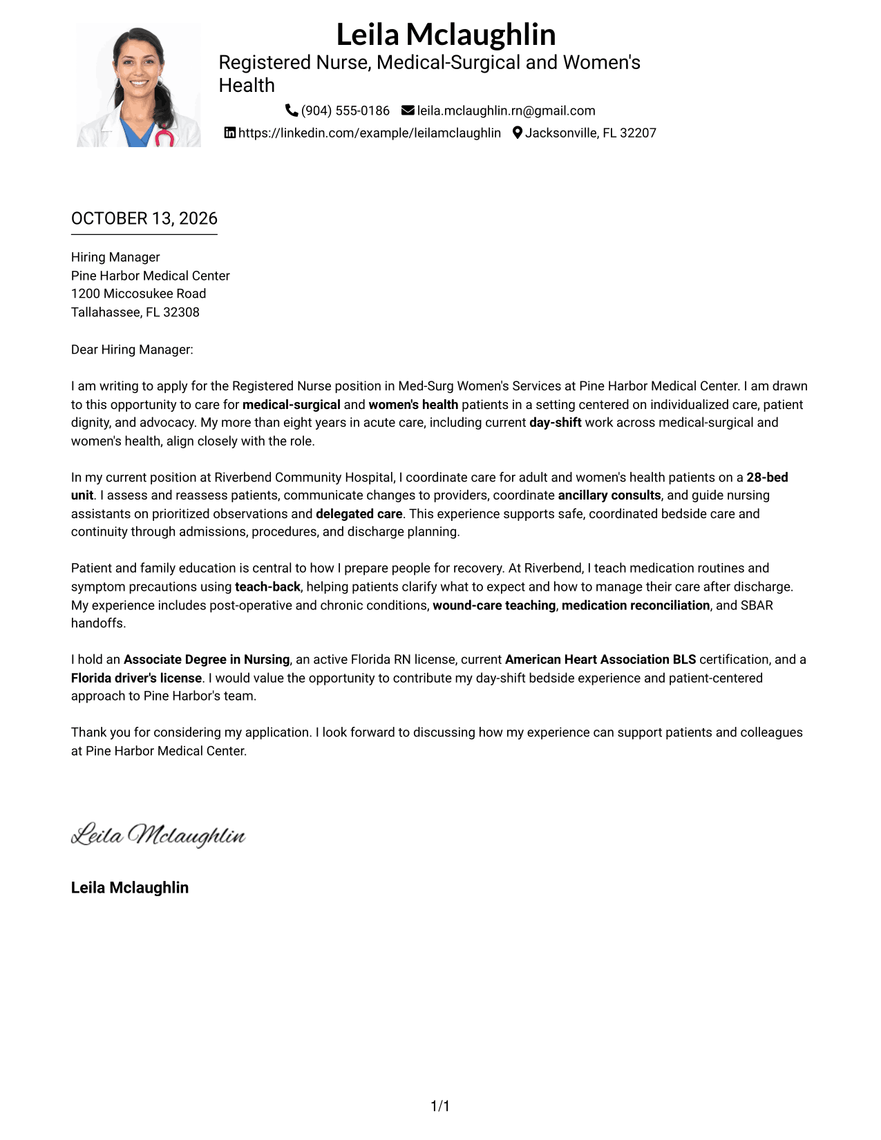Cover Letter Example Page 1