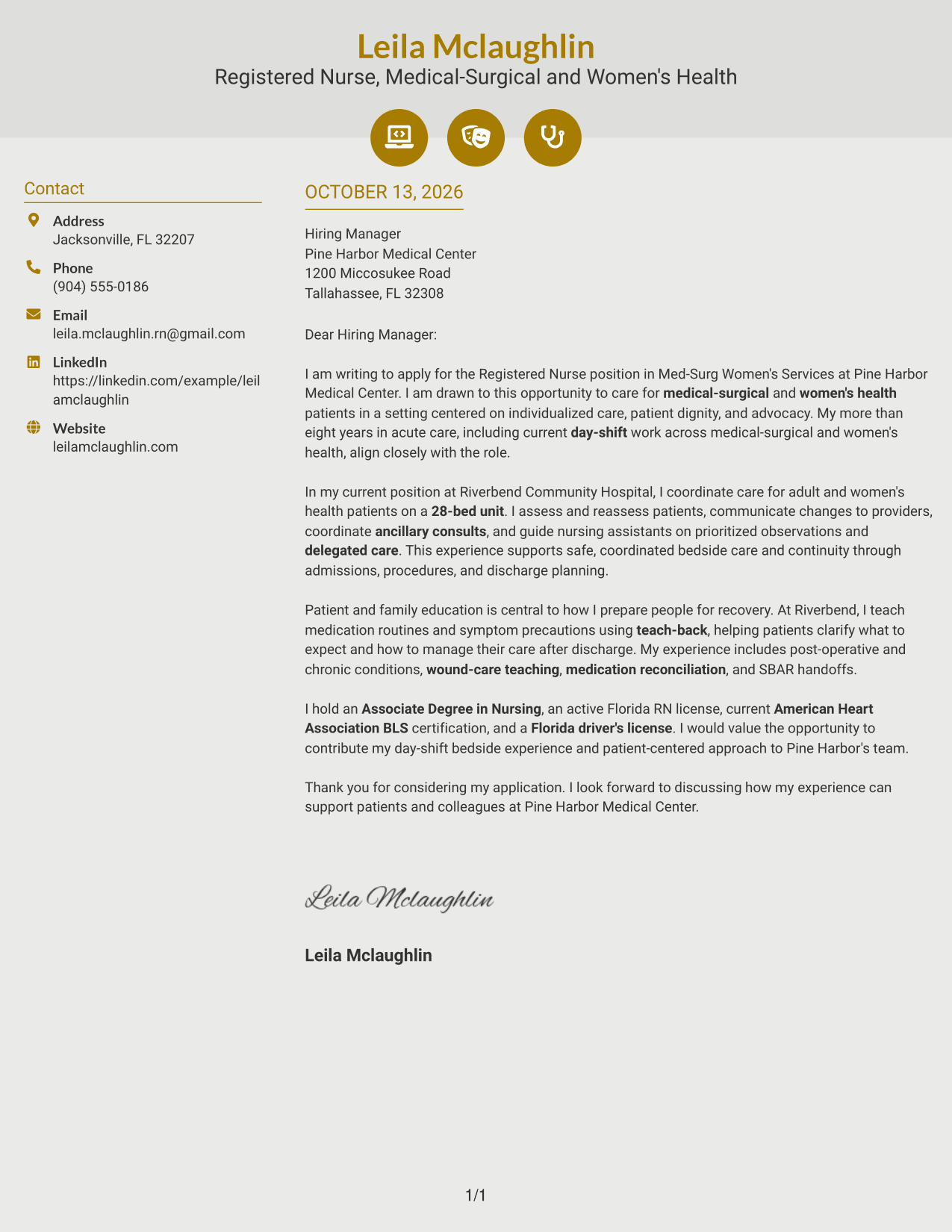 Cover Letter Example Page 1