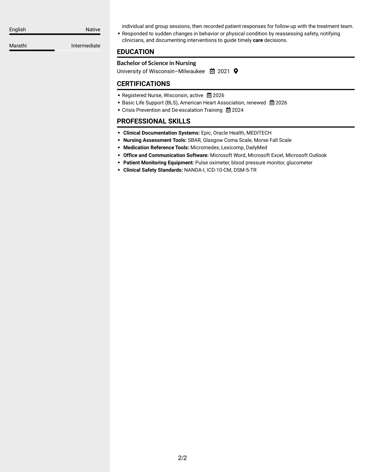 Resume example — page 2