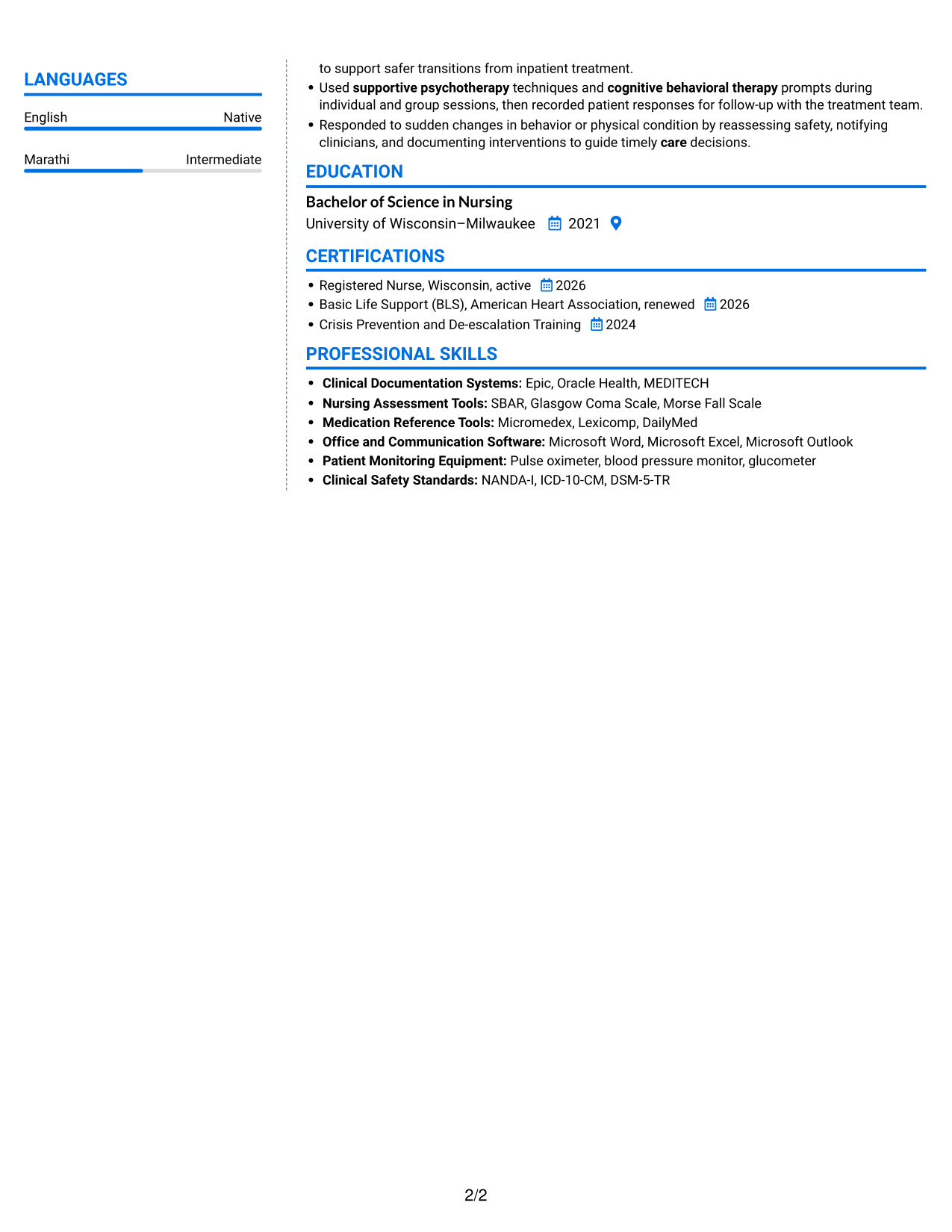 Resume example — page 2
