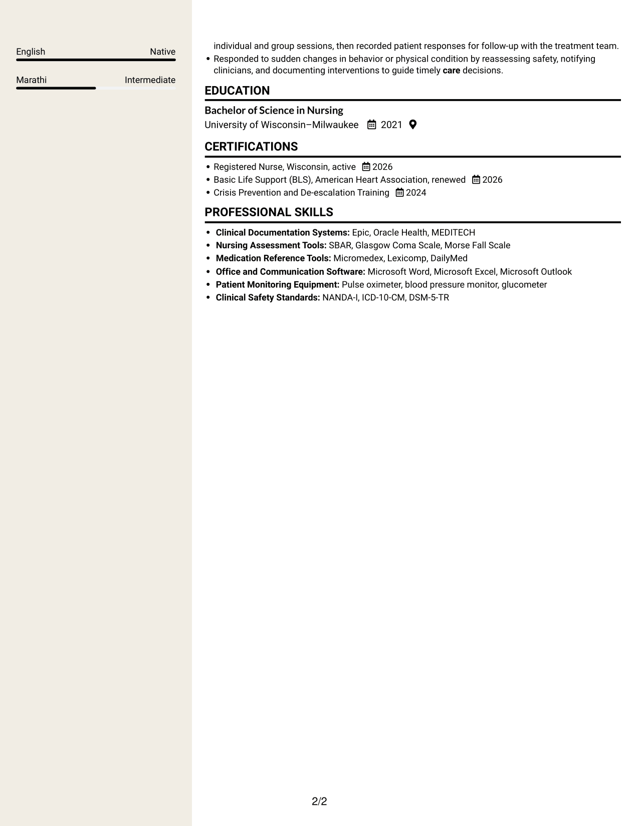 Resume example — page 2
