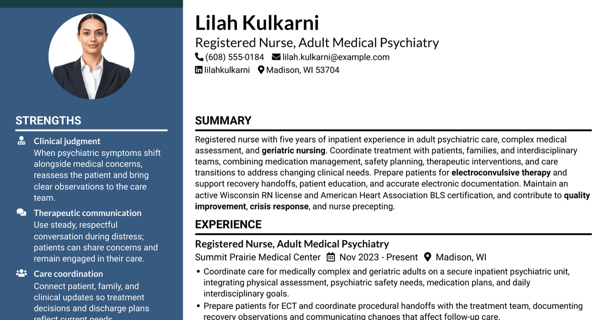 7 Registered Nurse - Medical Psychiatry (RN) Resume Templates with Example