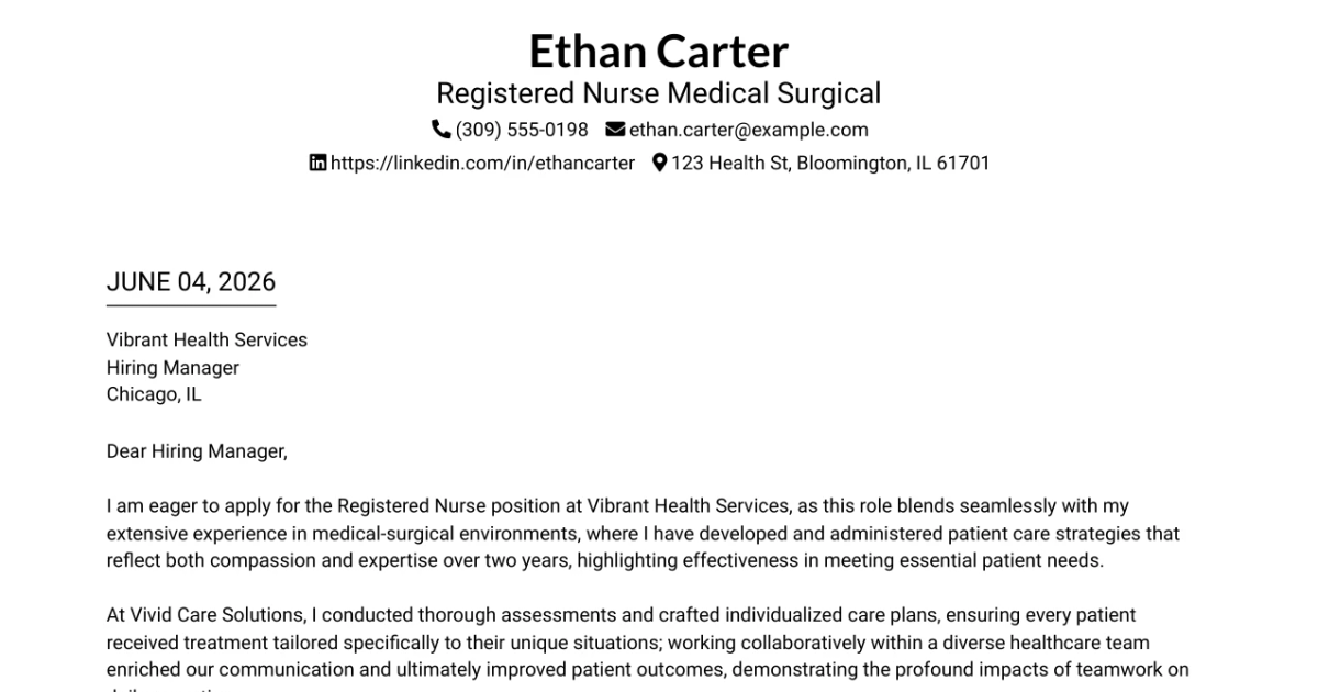30+ Registered Nurse Medical Surgical Cover Letter Templates with Example 2026