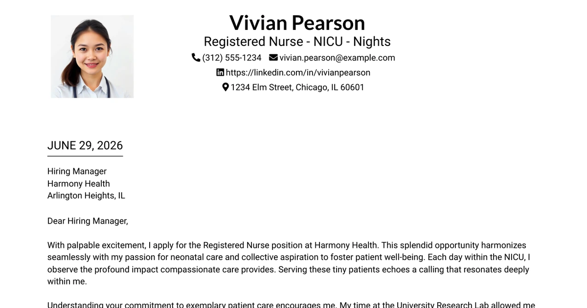 30+ Registered Nurse - NICU - Nights Cover Letter Templates with Example 2026