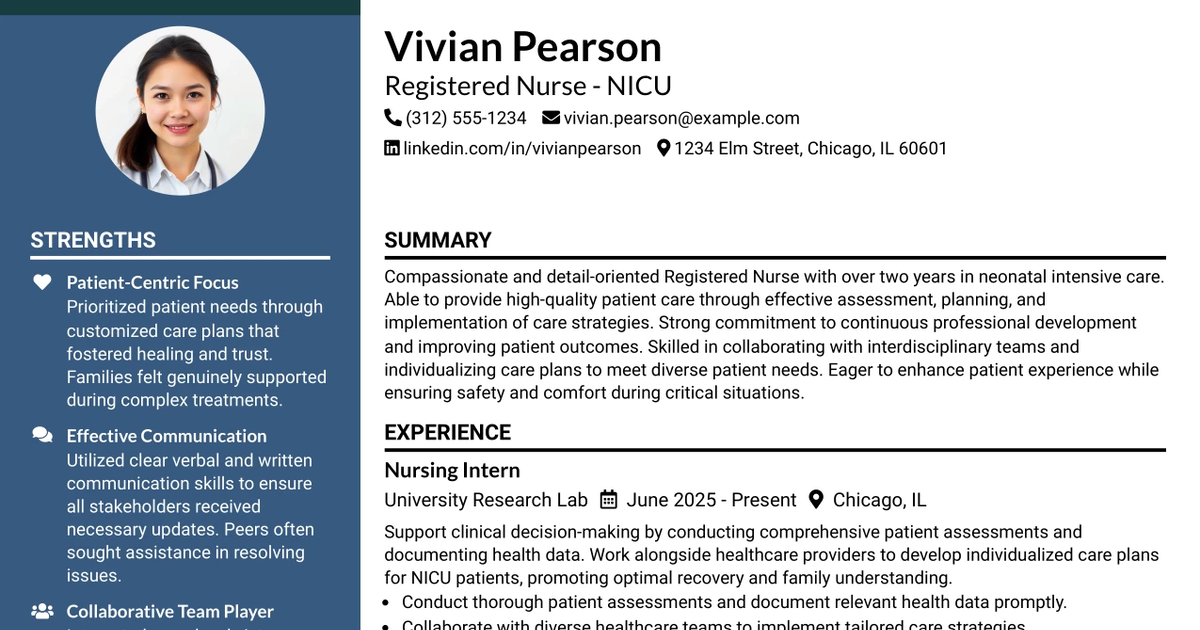 33 Registered Nurse - NICU - Nights Resume Templates with Example 2026 (ATS-Optimized)