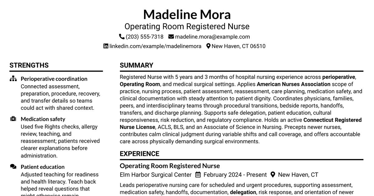 7 Registered Nurse - O.R. Resume Templates with Example