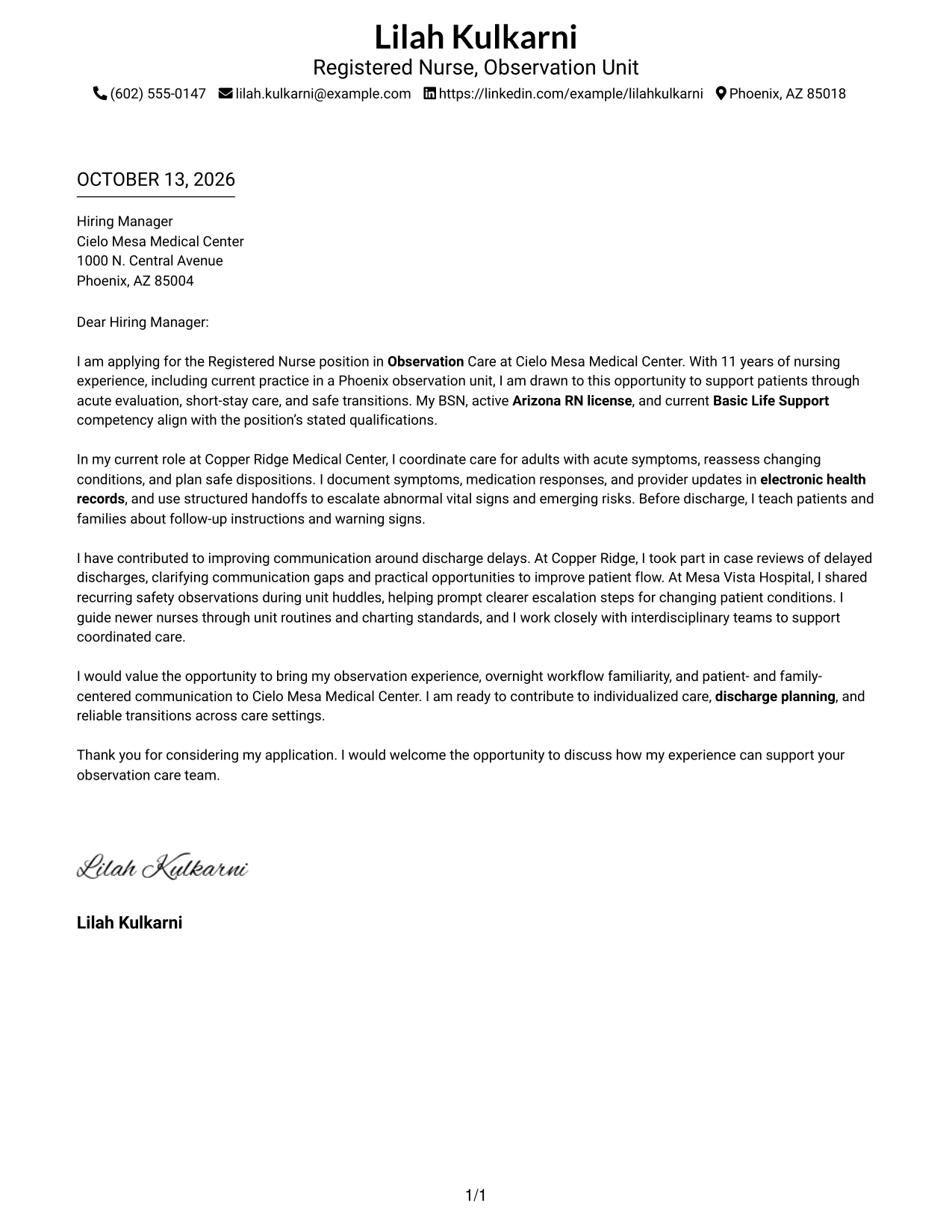 Cover Letter Example Page 1