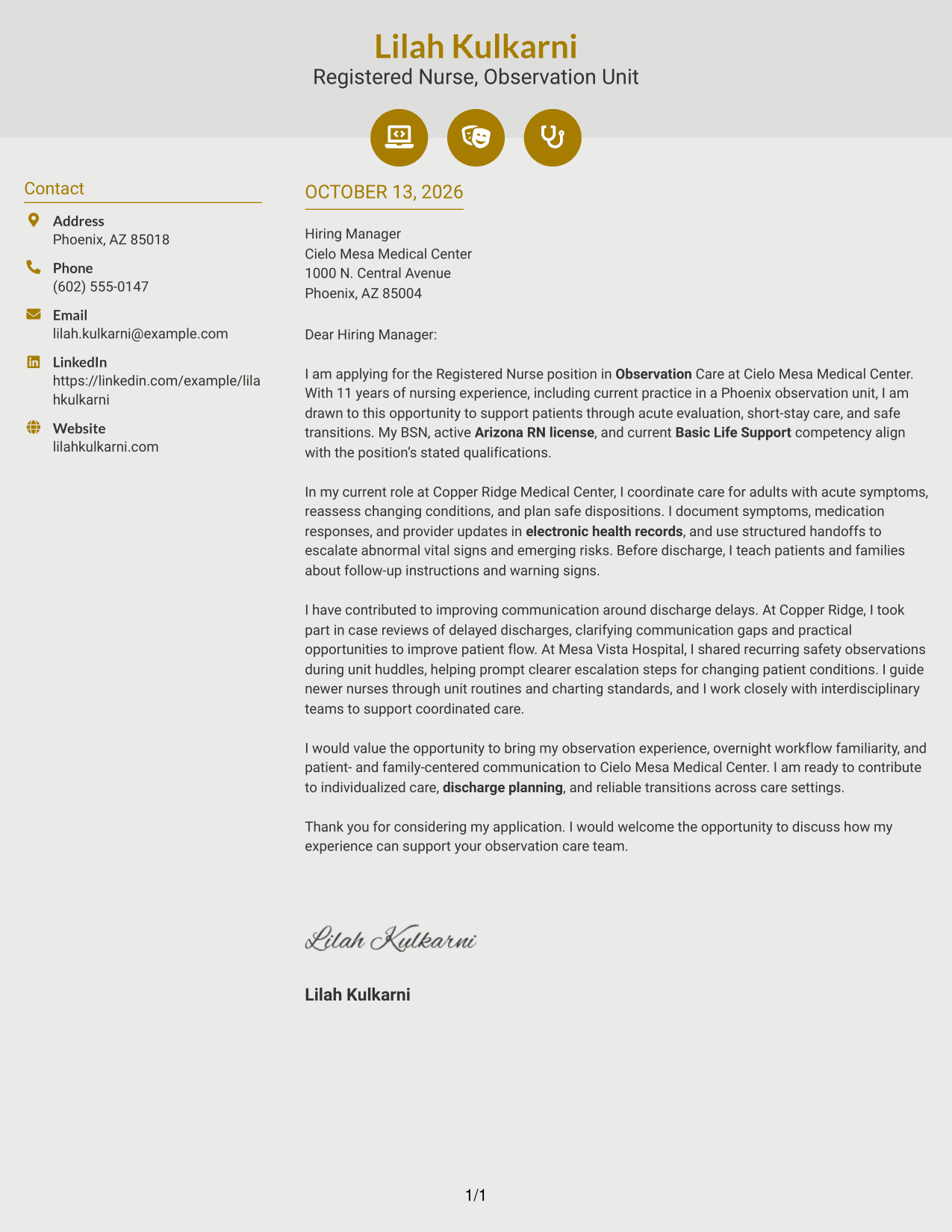 Cover Letter Example Page 1