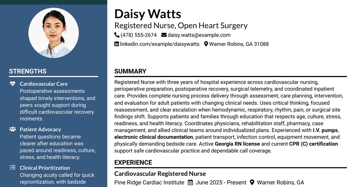 7 Registered Nurse - Open Heart Surgeries Resume Templates with Example