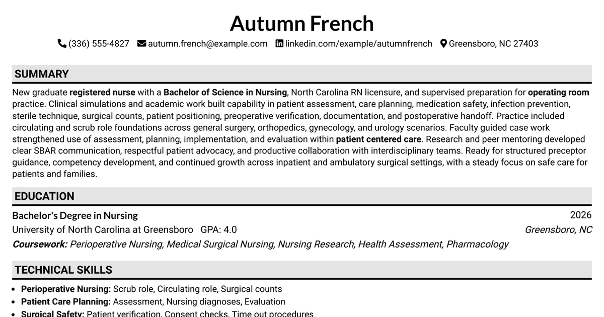 7 Registered Nurse - Operating Room Resume Templates with Example