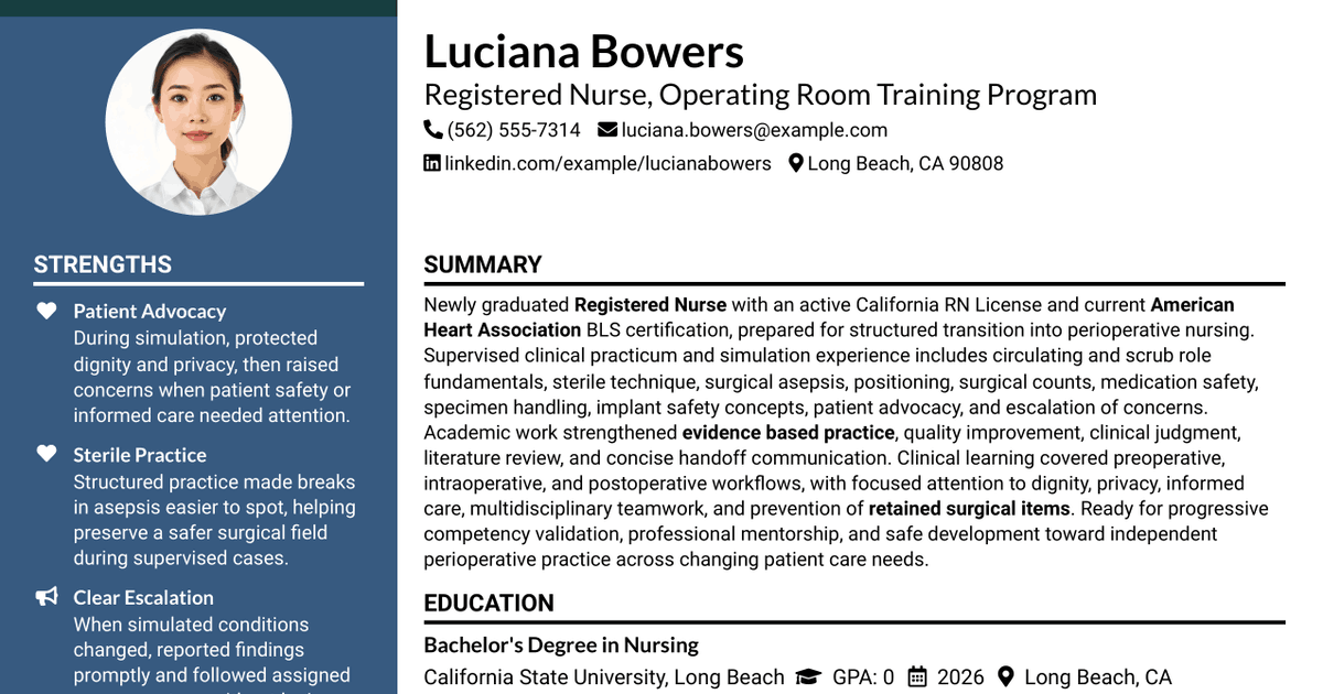 7 Registered Nurse - Operating Room Training Program Resume Templates with Example