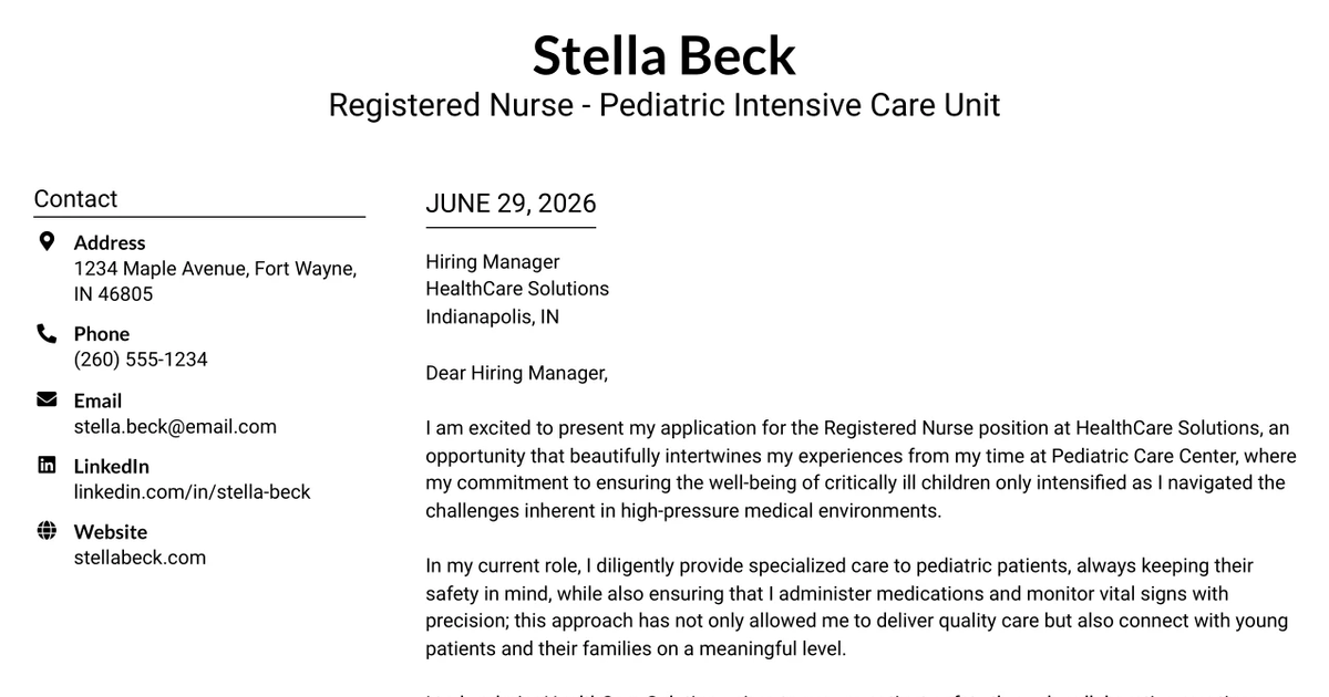 30+ Registered Nurse - Pediatric Intensive Care Unit Cover Letter Templates with Example 2026