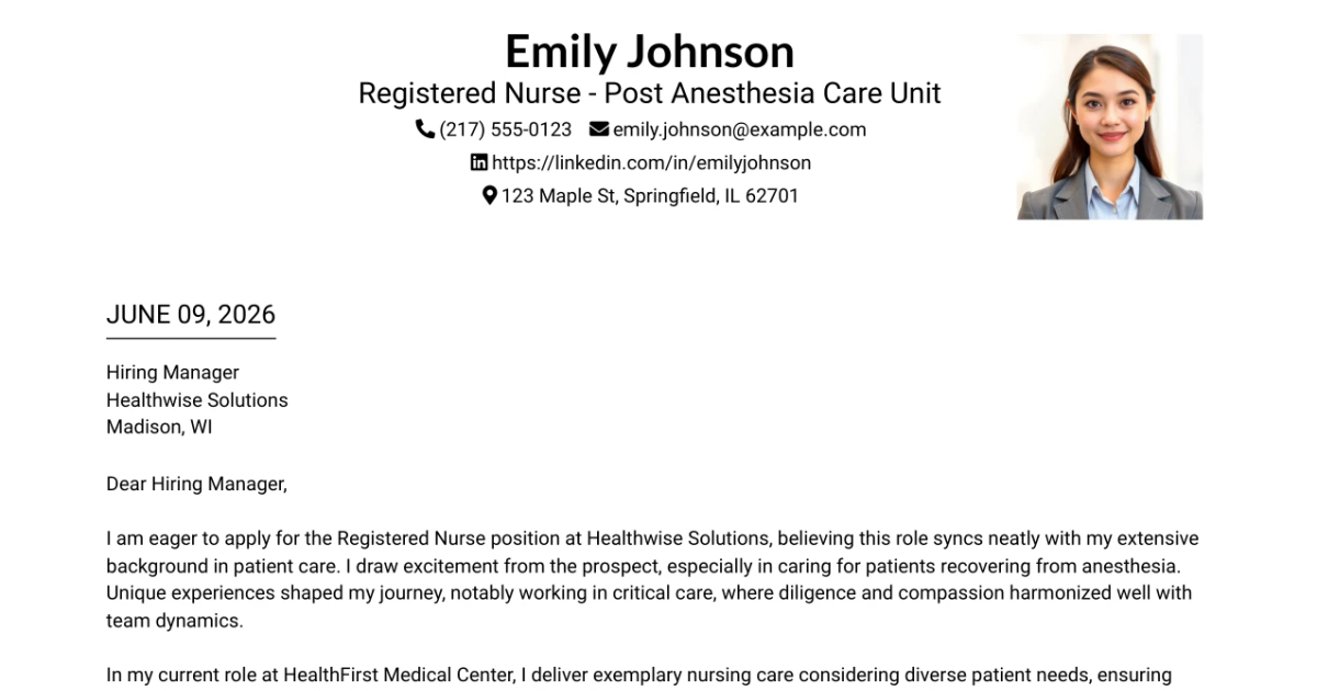30+ Registered Nurse - Post Anesthesia Care Unit Cover Letter Templates with Example 2026
