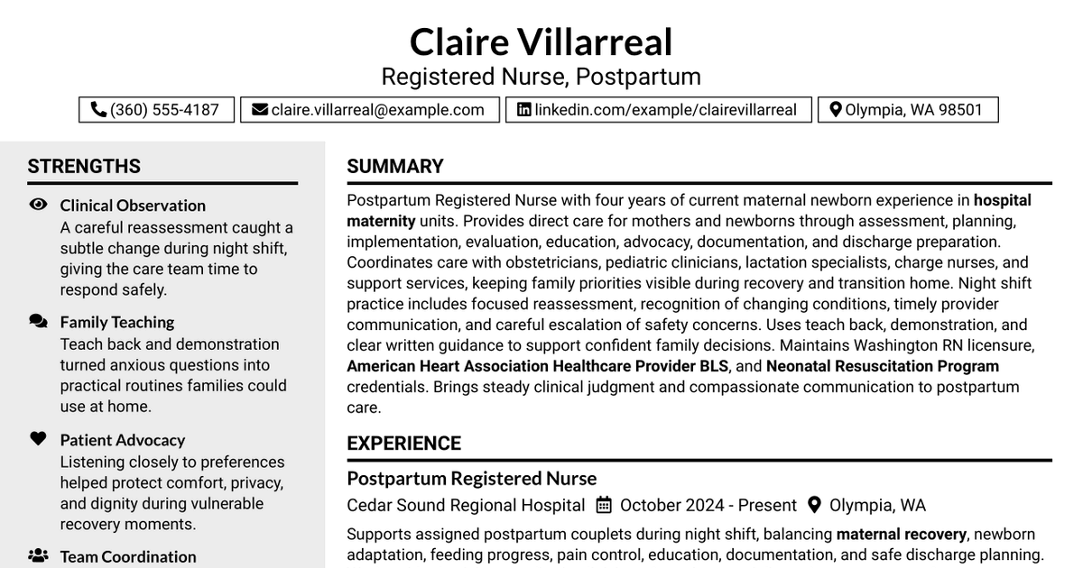 7 Registered Nurse - Postpartum Resume Templates with Example